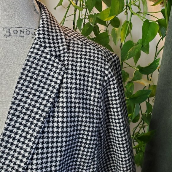 VINTAGE | Black White Checkered Gingham Plaid Wool Blend Blazer (Size XL) - Picture 4 of 10